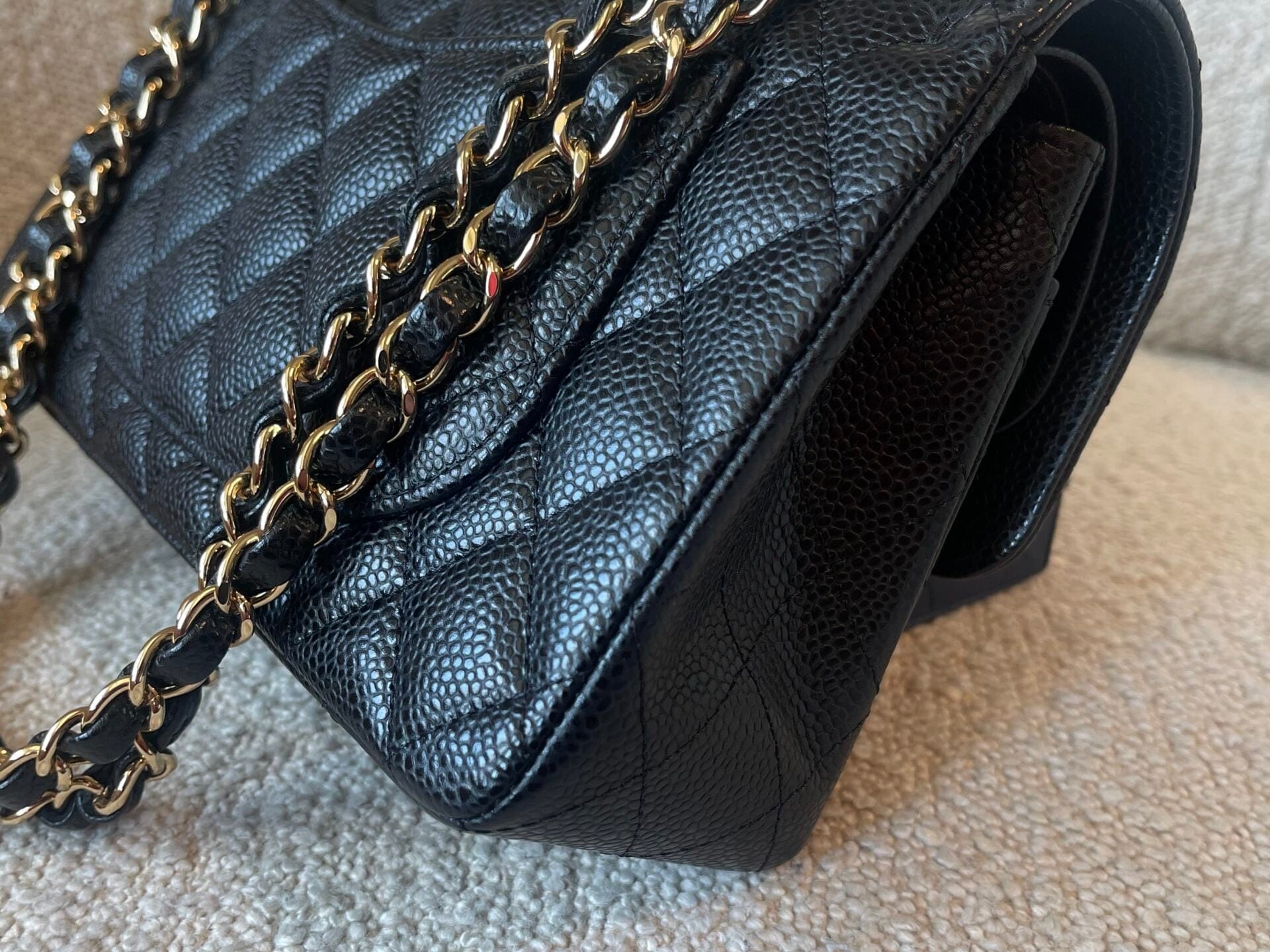 CHANEL Handbag Black Caviar Quilted Classic Double Flap Small Gold Hardware - Redeluxe