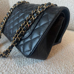 CHANEL Handbag Black Caviar Quilted Classic Double Flap Small Gold Hardware - Redeluxe