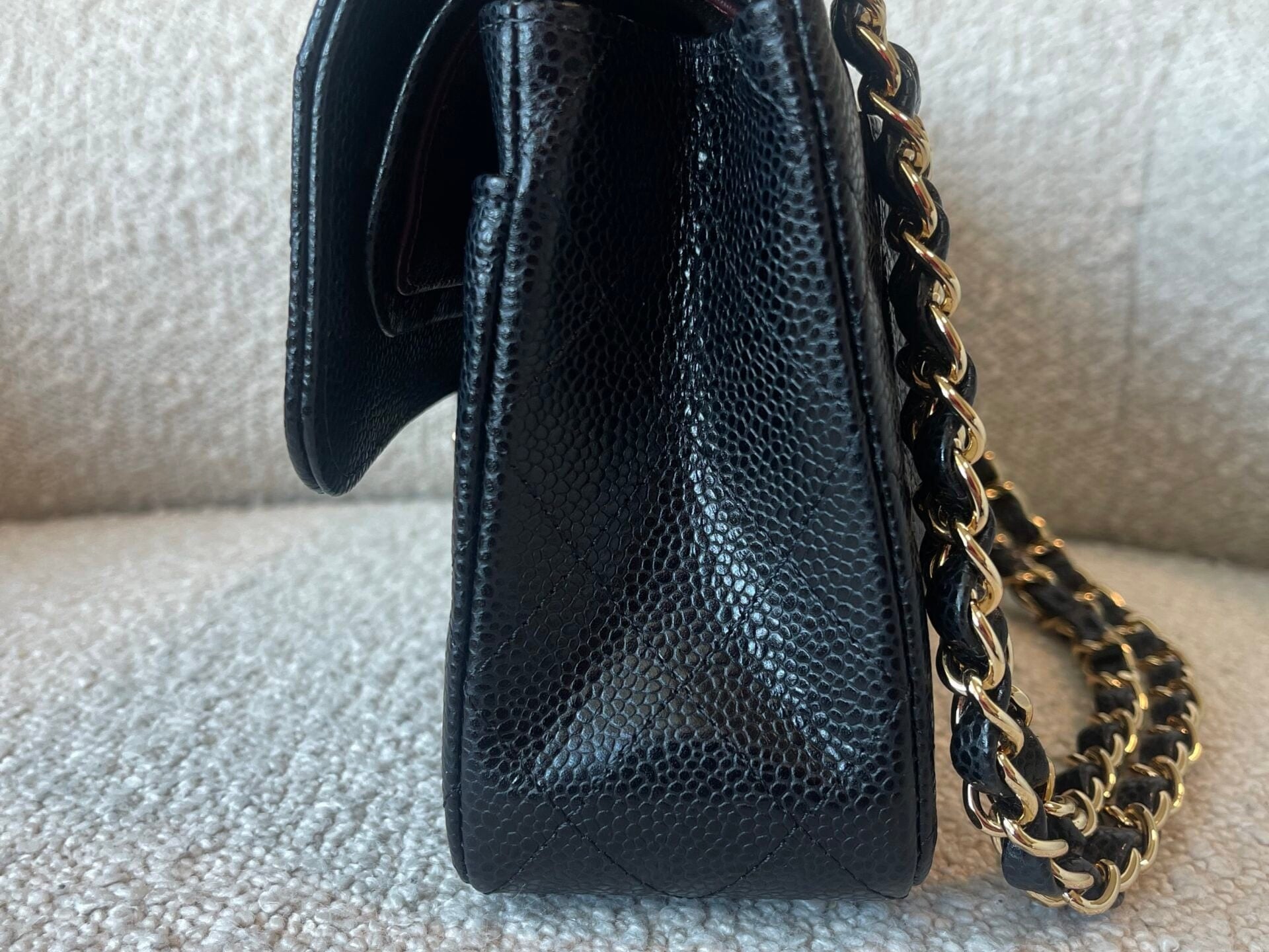 CHANEL Handbag Black Caviar Quilted Classic Double Flap Small Gold Hardware - Redeluxe
