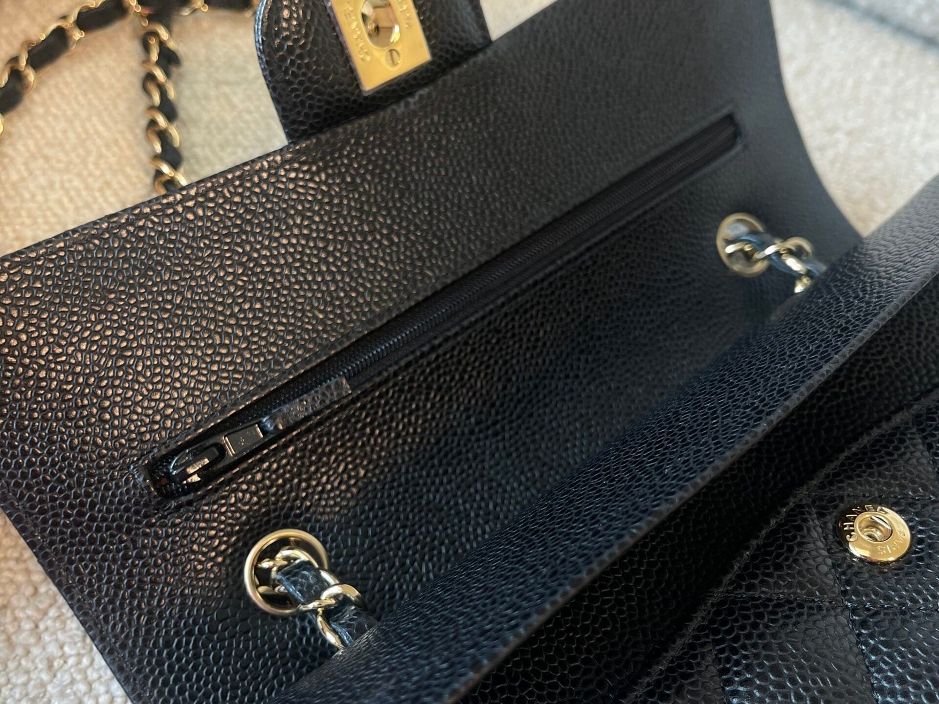CHANEL Handbag Black Caviar Quilted Classic Double Flap Small Gold Hardware - Redeluxe