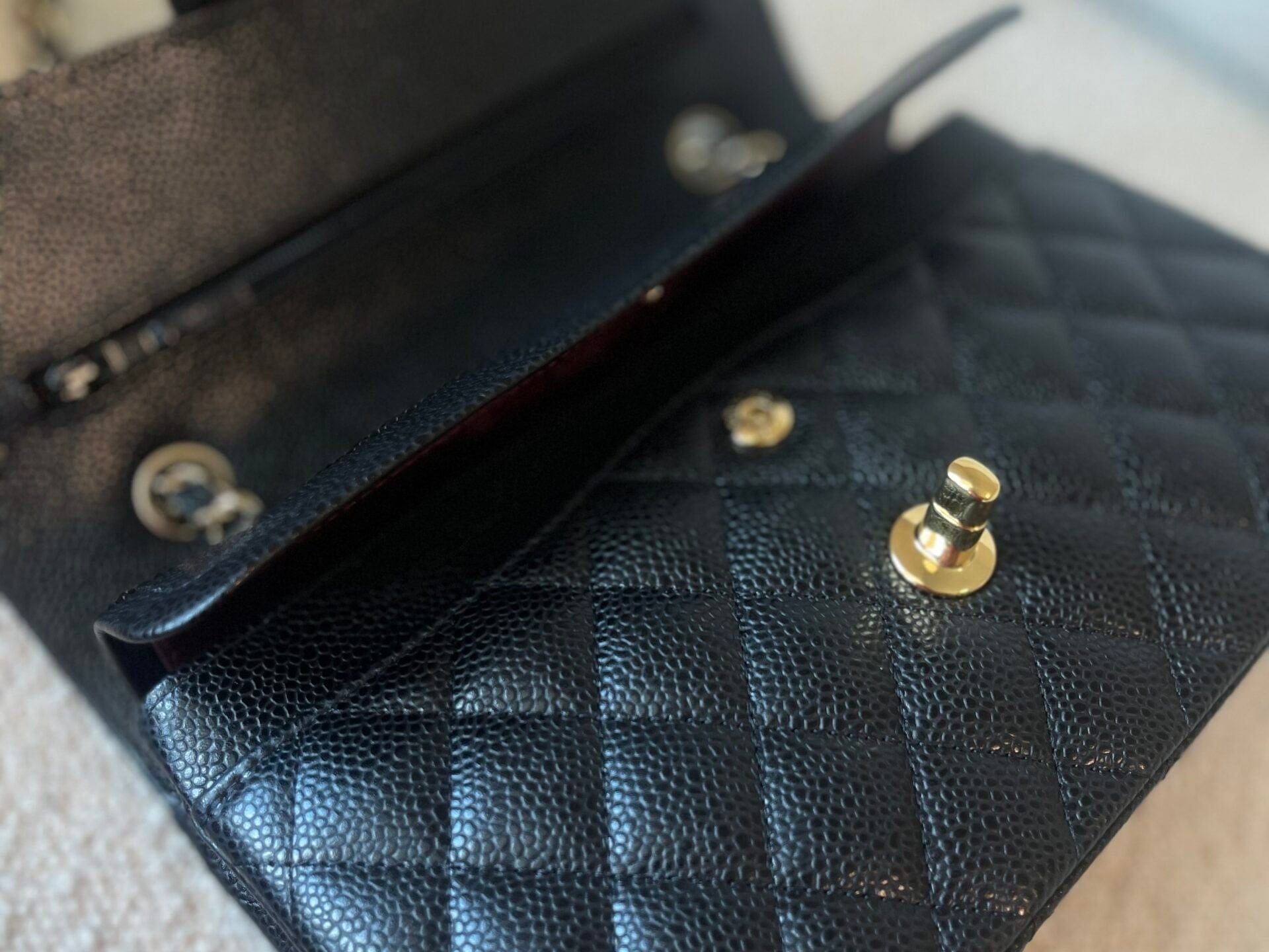 CHANEL Handbag Black Caviar Quilted Classic Double Flap Small Gold Hardware - Redeluxe