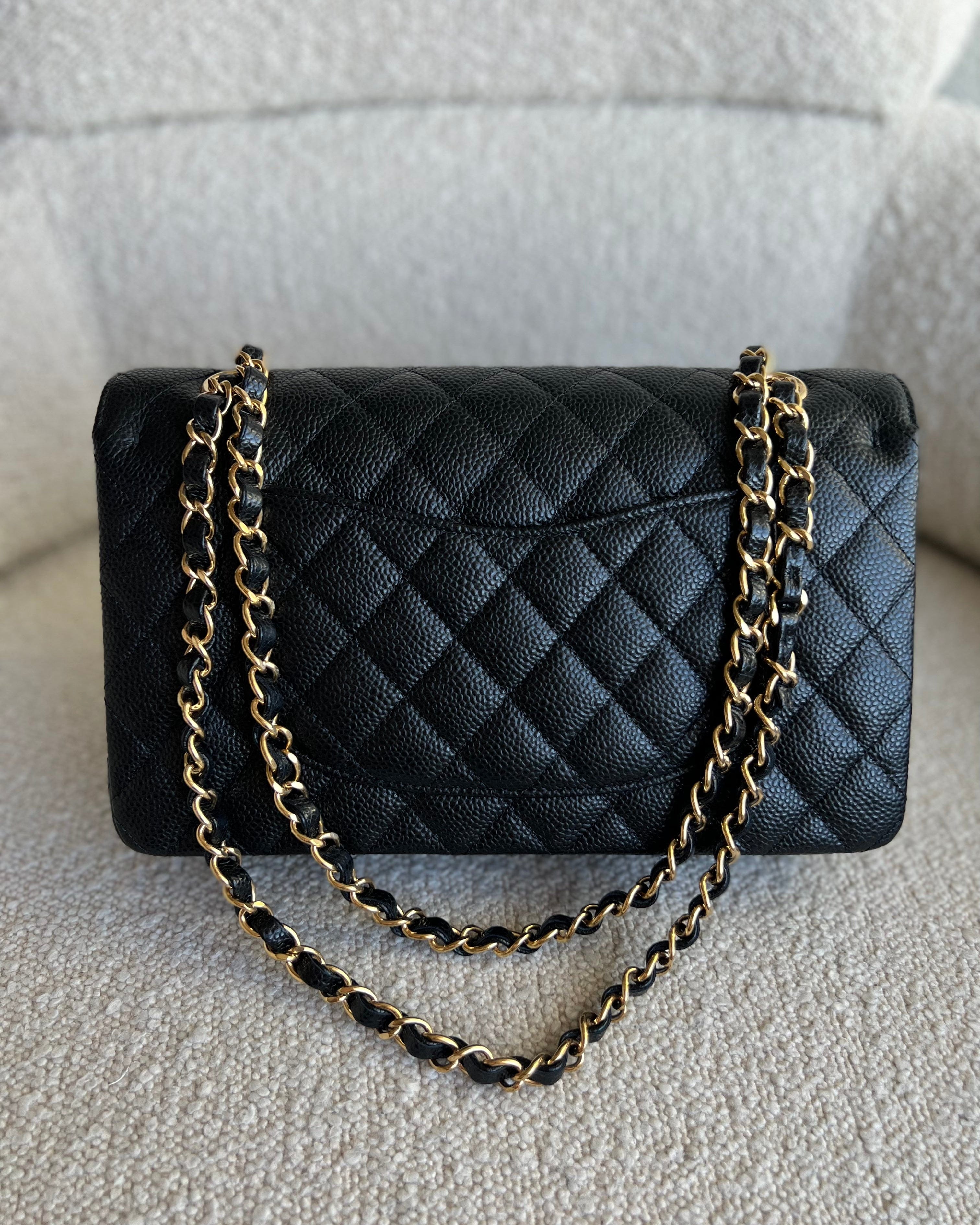 CHANEL Handbag Black Caviar Quilted Classic Flap Medium GHW - Redeluxe