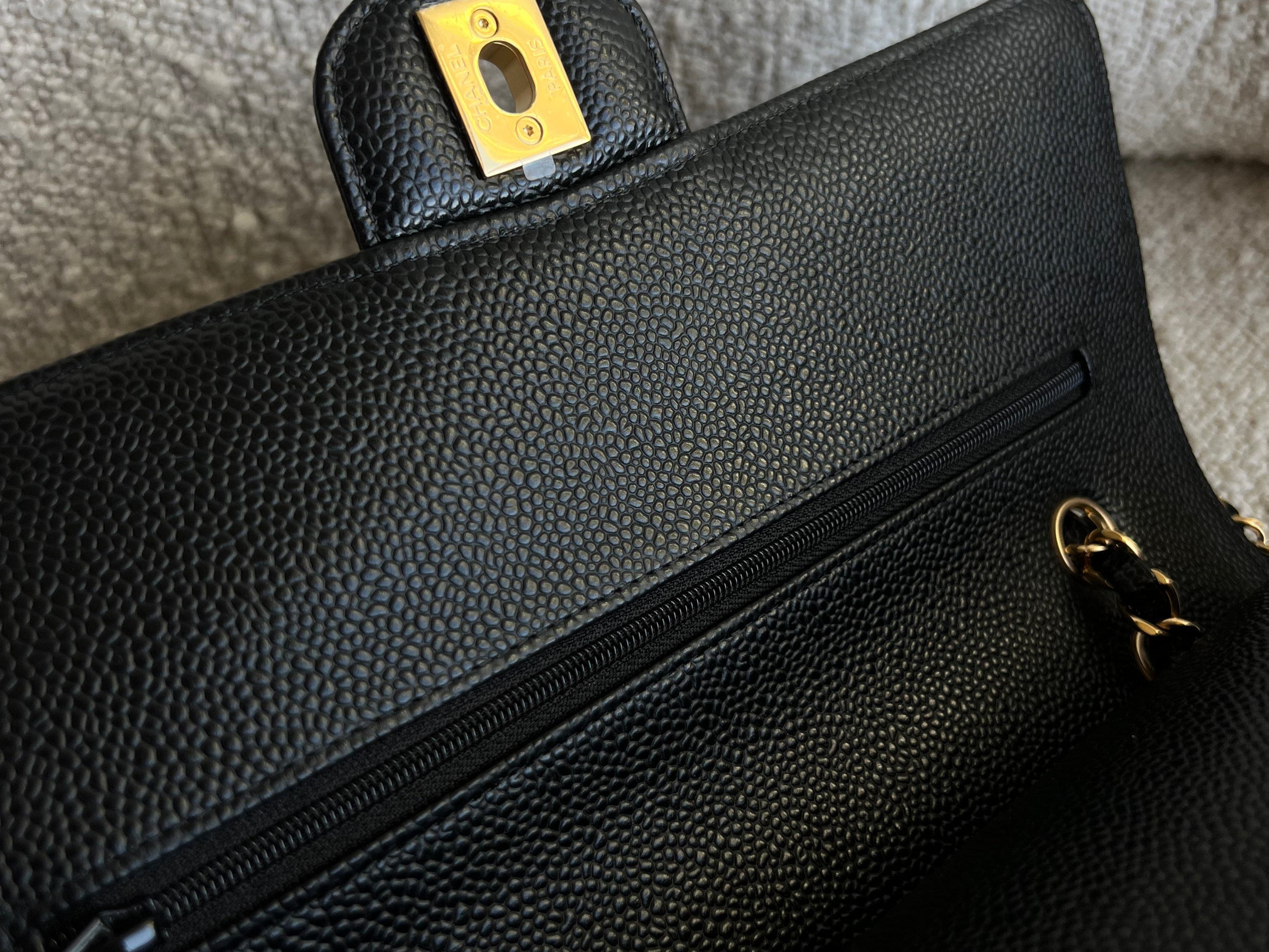 CHANEL Handbag Black Caviar Quilted Classic Flap Medium GHW - Redeluxe
