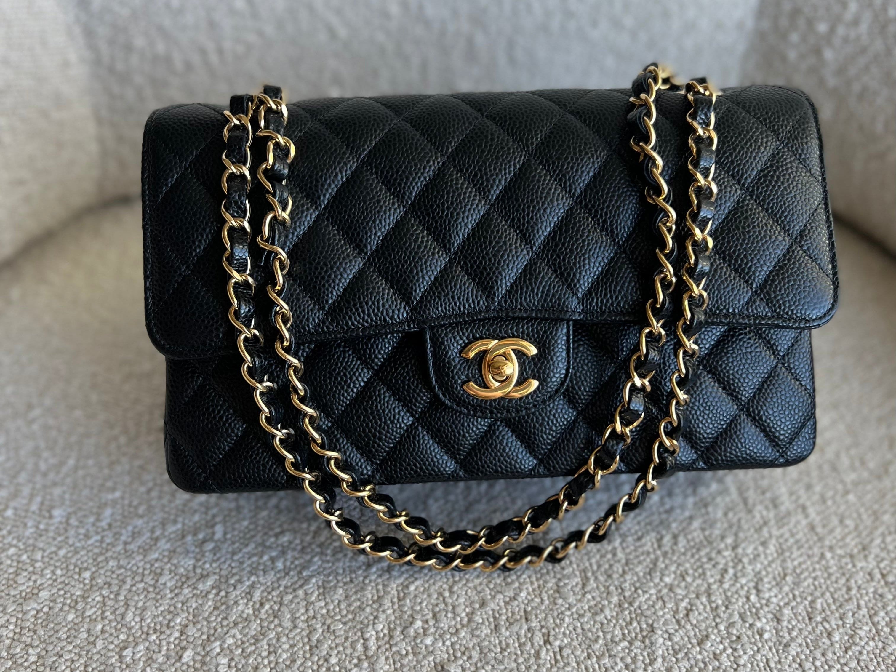 CHANEL Handbag Black Caviar Quilted Classic Flap Medium GHW - Redeluxe