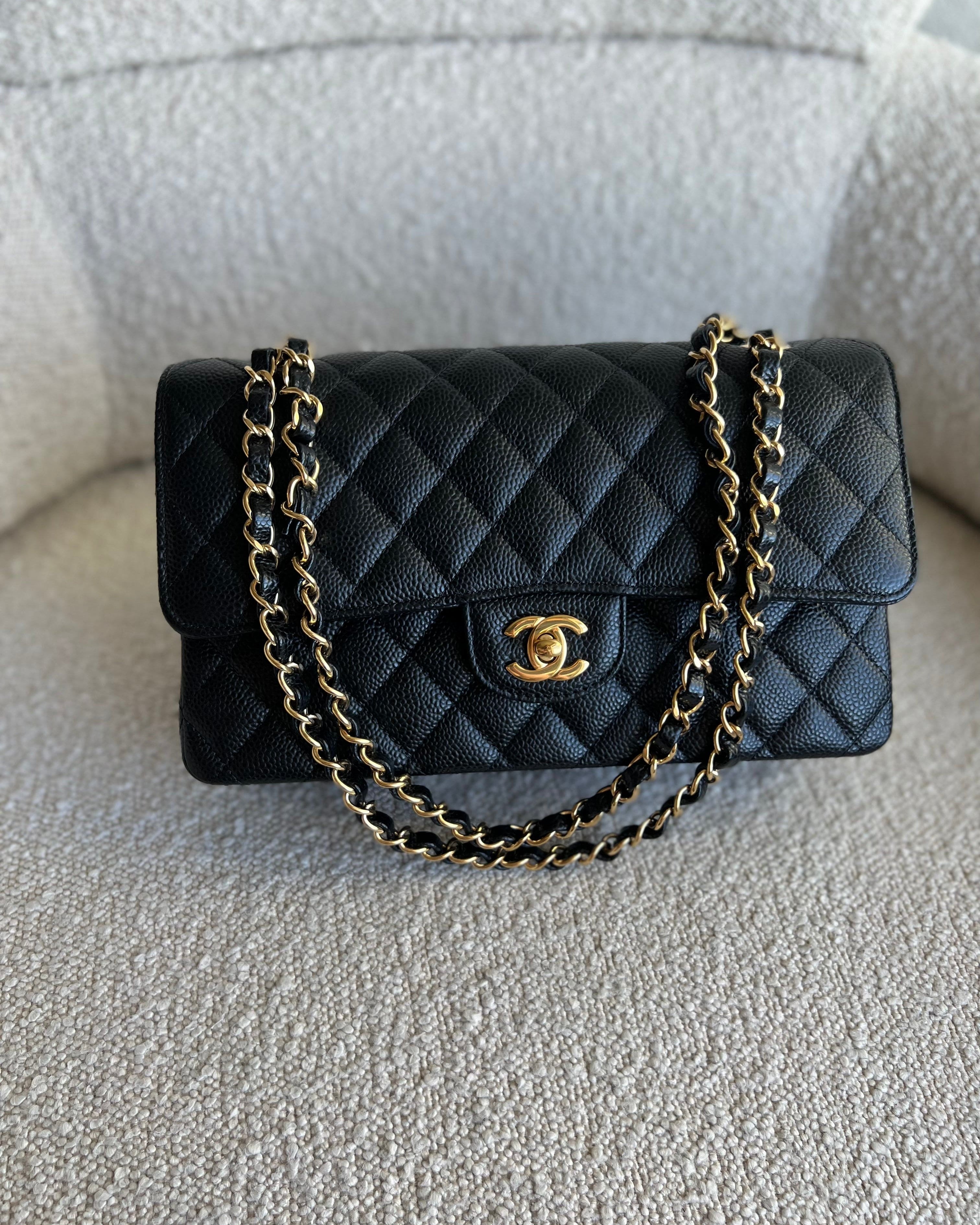 CHANEL Handbag Black Caviar Quilted Classic Flap Medium GHW - Redeluxe