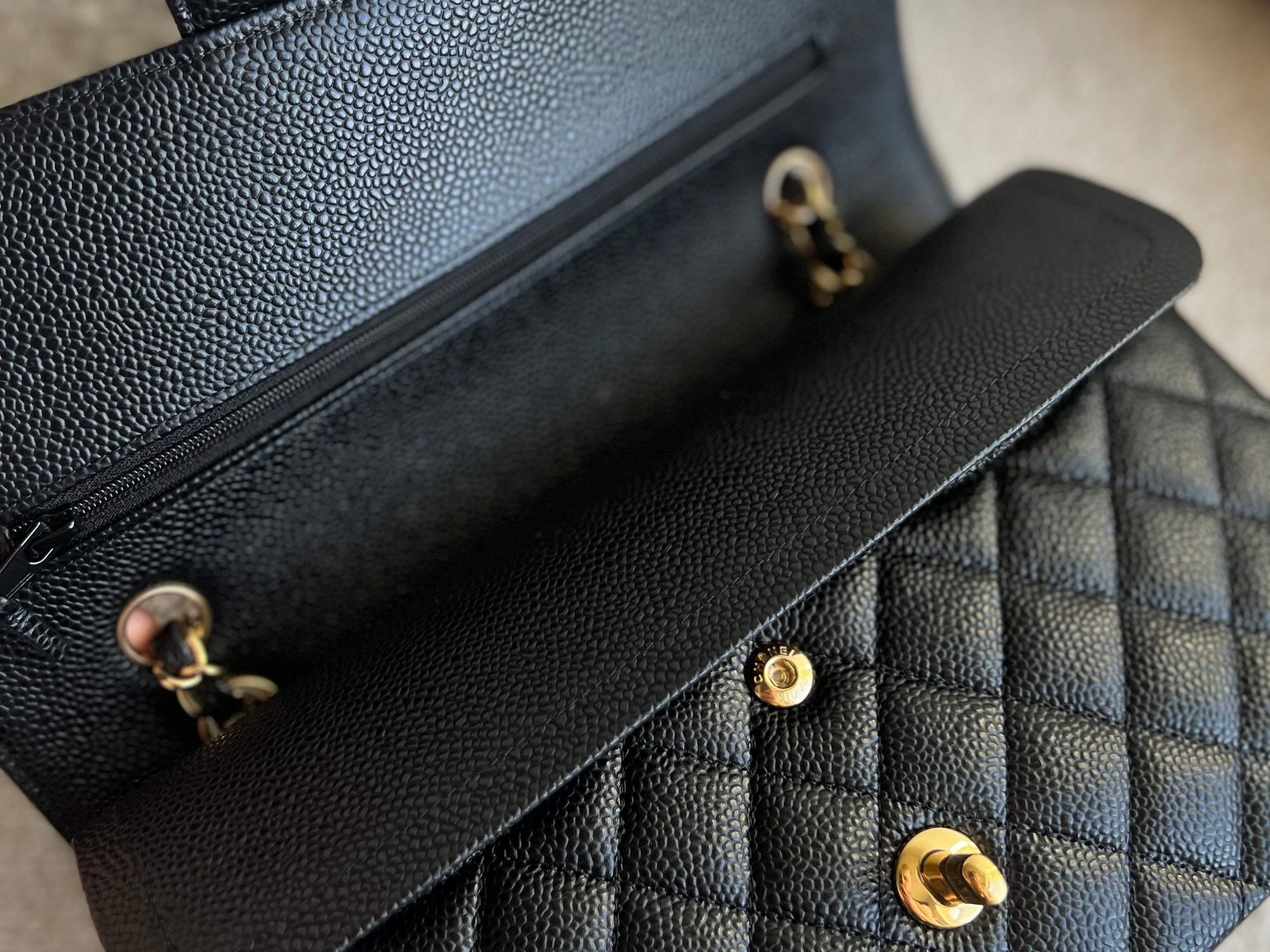CHANEL Handbag Black Caviar Quilted Classic Flap Medium GHW - Redeluxe