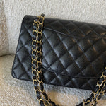 CHANEL Handbag Black Caviar Quilted Classic Flap Medium LGHW - Redeluxe