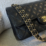 CHANEL Handbag Black Caviar Quilted Classic Flap Medium LGHW - Redeluxe