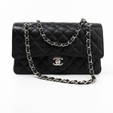 CHANEL Handbag Black Caviar Quilted Classic Flap Medium Silver Hardware - Redeluxe
