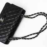 CHANEL Handbag Black Caviar Quilted Classic Flap Medium Silver Hardware - Redeluxe