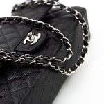 CHANEL Handbag Black Caviar Quilted Classic Flap Medium Silver Hardware - Redeluxe