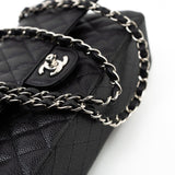 CHANEL Handbag Black Caviar Quilted Classic Flap Medium Silver Hardware - Redeluxe