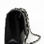 CHANEL Handbag Black Caviar Quilted Classic Flap Medium Silver Hardware - Redeluxe