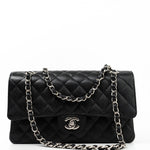 CHANEL Handbag Black Caviar Quilted Classic Flap Medium Silver Hardware - Redeluxe
