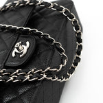 CHANEL Handbag Black Caviar Quilted Classic Flap Medium Silver Hardware - Redeluxe