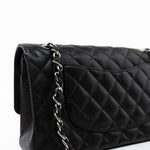 CHANEL Handbag Black Caviar Quilted Classic Flap Medium Silver Hardware - Redeluxe