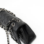 CHANEL Handbag Black Caviar Quilted Classic Flap Medium Silver Hardware - Redeluxe