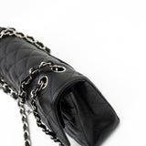 CHANEL Handbag Black Caviar Quilted Classic Flap Medium Silver Hardware - Redeluxe