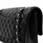 CHANEL Handbag Black Caviar Quilted Classic Flap Medium Silver Hardware - Redeluxe