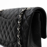 CHANEL Handbag Black Caviar Quilted Classic Flap Medium Silver Hardware - Redeluxe