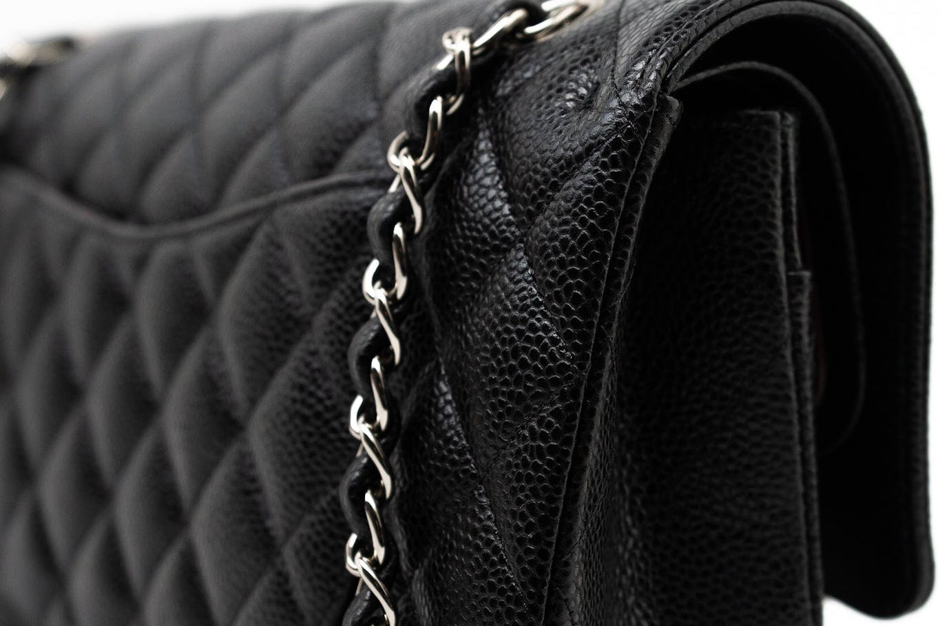 CHANEL Handbag Black Caviar Quilted Classic Flap Medium Silver Hardware - Redeluxe