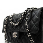 CHANEL Handbag Black Caviar Quilted Classic Flap Medium Silver Hardware - Redeluxe