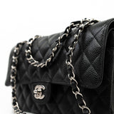 CHANEL Handbag Black Caviar Quilted Classic Flap Medium Silver Hardware - Redeluxe
