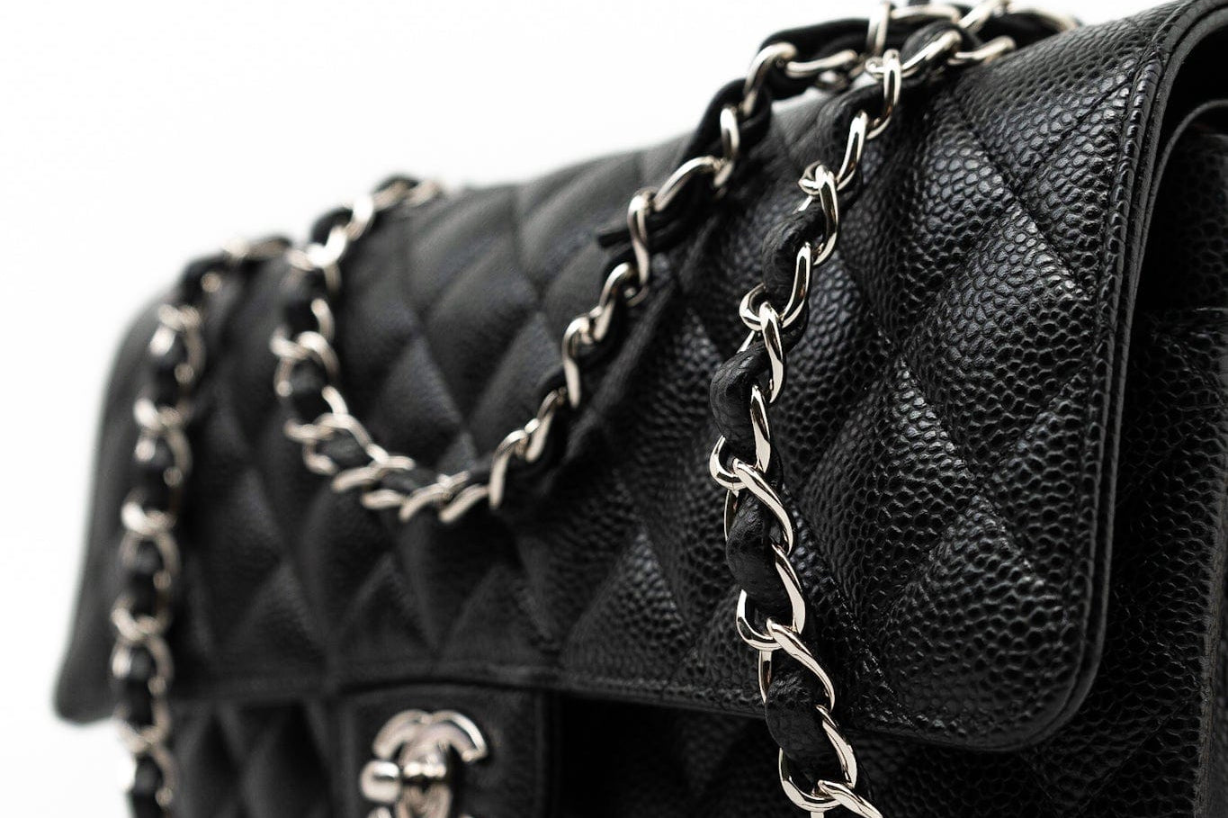 CHANEL Handbag Black Caviar Quilted Classic Flap Medium Silver Hardware - Redeluxe