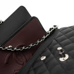 CHANEL Handbag Black Caviar Quilted Classic Flap Medium Silver Hardware - Redeluxe