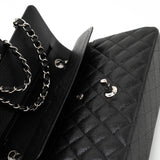 CHANEL Handbag Black Caviar Quilted Classic Flap Medium Silver Hardware - Redeluxe