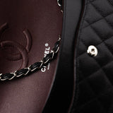 CHANEL Handbag Black Caviar Quilted Classic Flap Medium Silver Hardware - Redeluxe