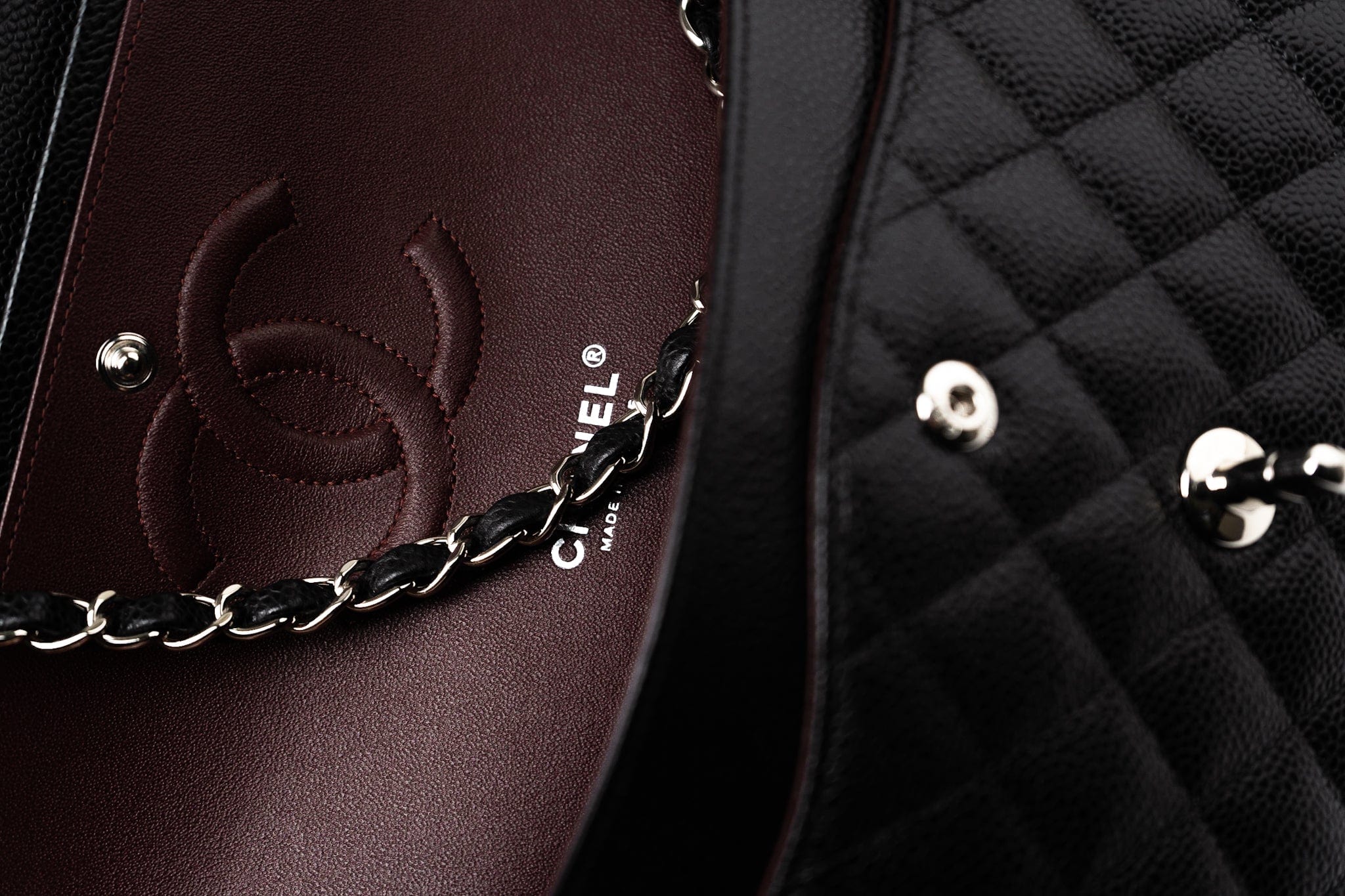 CHANEL Handbag Black Caviar Quilted Classic Flap Medium Silver Hardware - Redeluxe