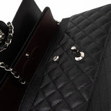 CHANEL Handbag Black Caviar Quilted Classic Flap Medium Silver Hardware - Redeluxe