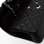 CHANEL Handbag Black Caviar Quilted Classic Flap Medium Silver Hardware - Redeluxe