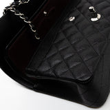 CHANEL Handbag Black Caviar Quilted Classic Flap Medium Silver Hardware - Redeluxe