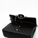 CHANEL Handbag Black Caviar Quilted Classic Flap Medium Silver Hardware - Redeluxe