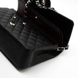 CHANEL Handbag Black Caviar Quilted Classic Flap Medium Silver Hardware - Redeluxe