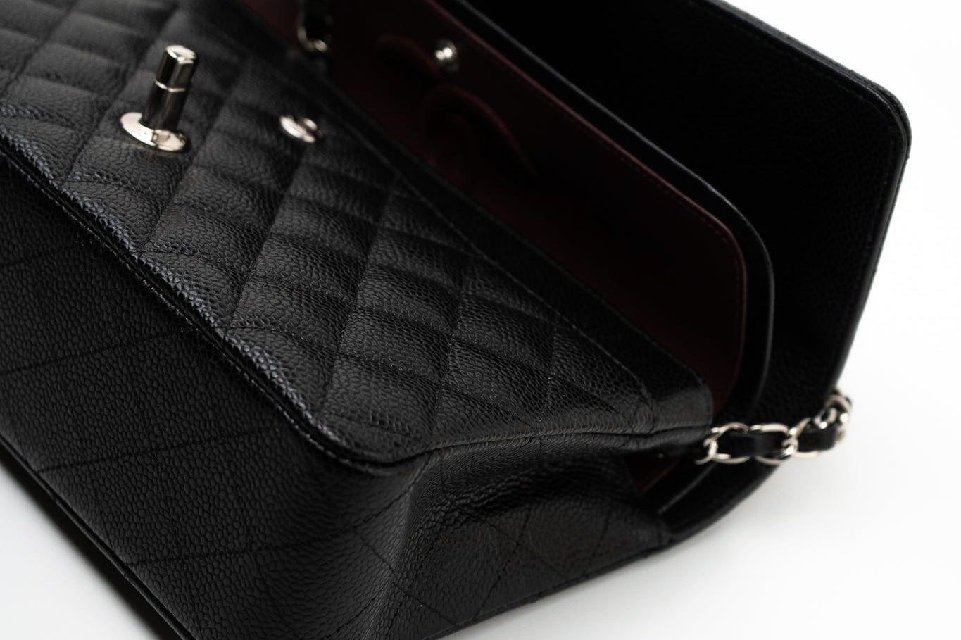 CHANEL Handbag Black Caviar Quilted Classic Flap Medium Silver Hardware - Redeluxe