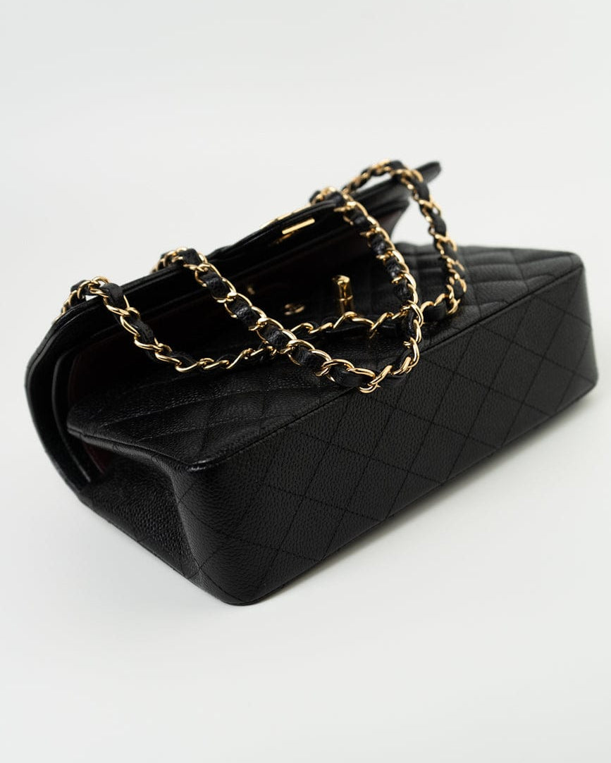 CHANEL Handbag Black Caviar Quilted Classic Flap Small Gold Hardware - Redeluxe