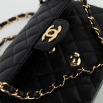 CHANEL Handbag Black Caviar Quilted Classic Flap Small Gold Hardware - Redeluxe