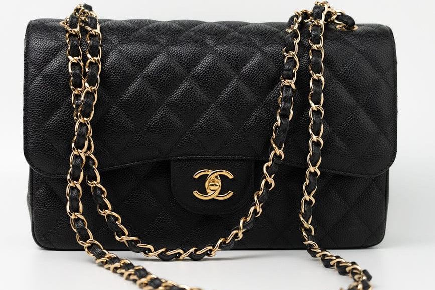 CHANEL Handbag Black Caviar Quilted Jumbo Classic Flap GHW - Redeluxe