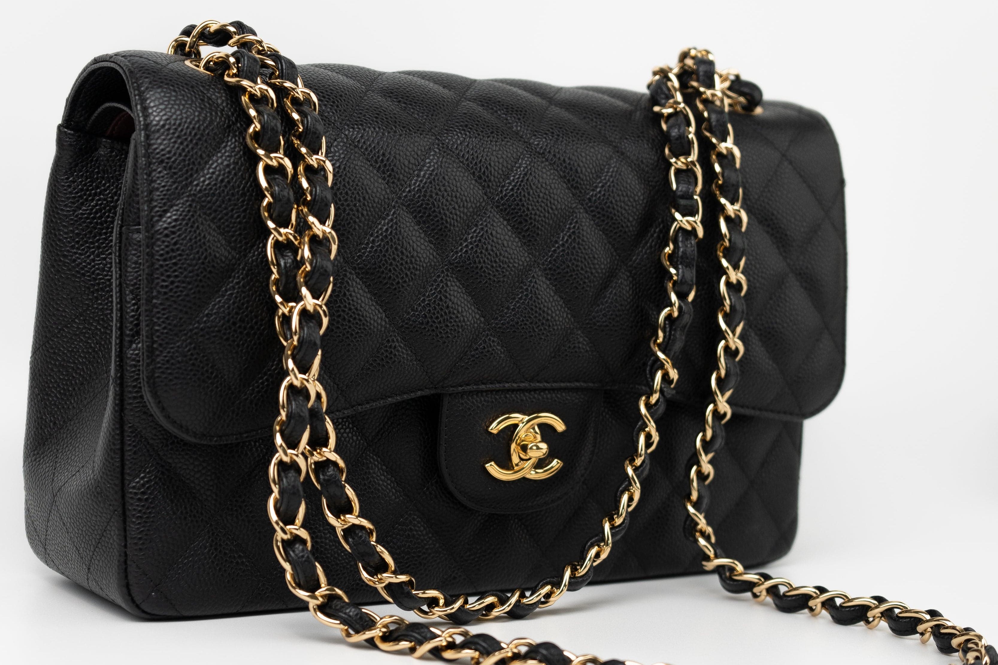 CHANEL Handbag Black Caviar Quilted Jumbo Classic Flap GHW - Redeluxe