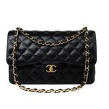 CHANEL Handbag Black Caviar Quilted Jumbo Classic Flap Gold Hardware - Redeluxe