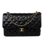 CHANEL Handbag Black Caviar Quilted Jumbo Classic Flap Gold Hardware - Redeluxe
