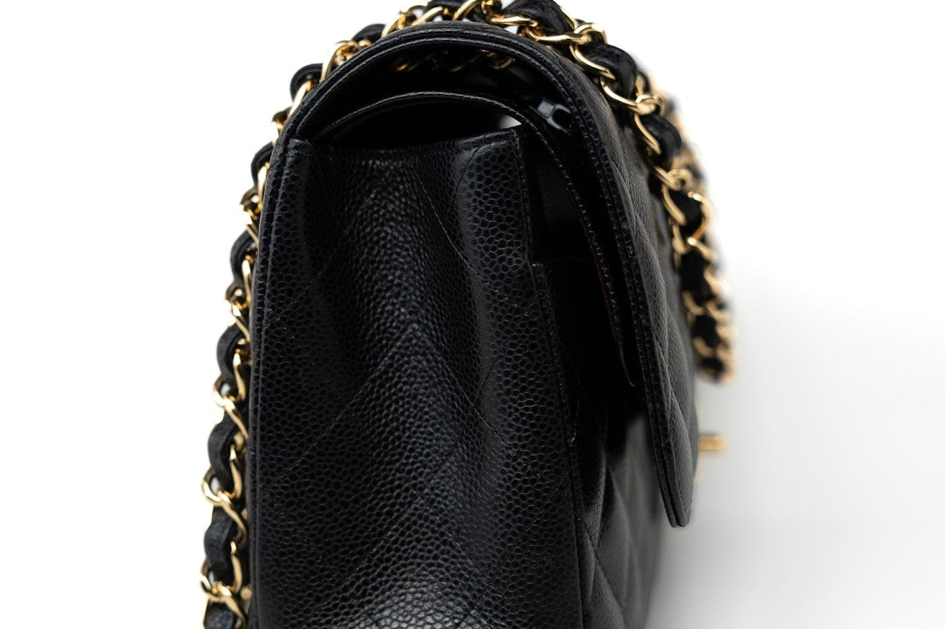 CHANEL Handbag Black Caviar Quilted Jumbo Classic Flap Gold Hardware - Redeluxe