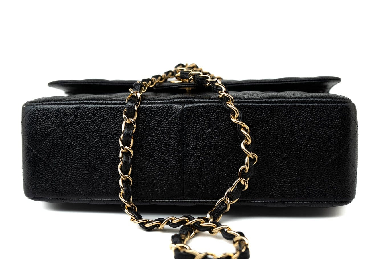 CHANEL Handbag Black Caviar Quilted Jumbo Classic Flap Gold Hardware - Redeluxe