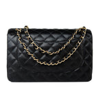 CHANEL Handbag Black Caviar Quilted Jumbo Classic Flap Gold Hardware - Redeluxe