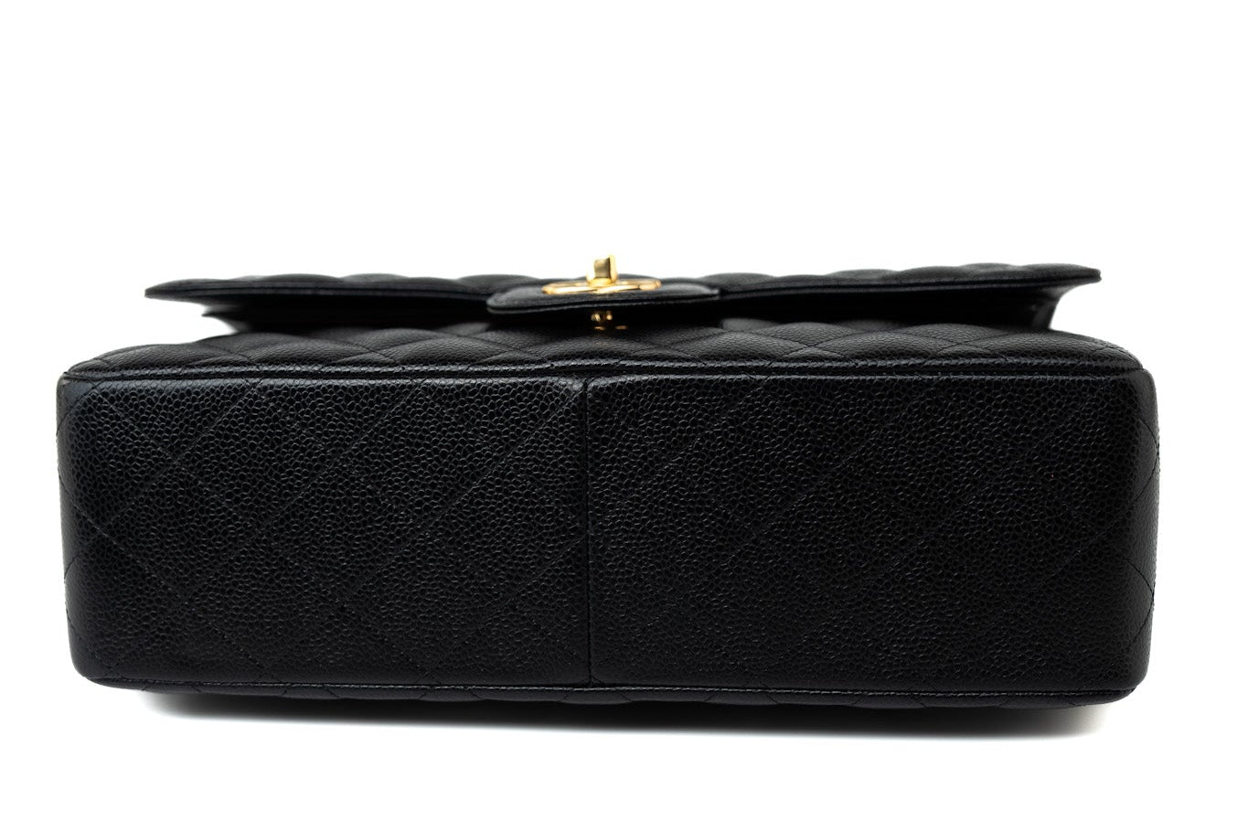 CHANEL Handbag Black Caviar Quilted Jumbo Classic Flap Gold Hardware - Redeluxe