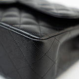 CHANEL Handbag Black Caviar Quilted Jumbo Classic Flap Gold Hardware - Redeluxe