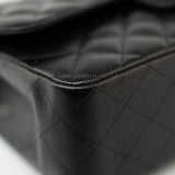 CHANEL Handbag Black Caviar Quilted Jumbo Classic Flap Gold Hardware - Redeluxe